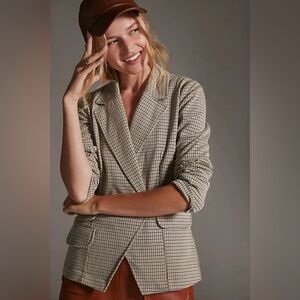 Maeve Houndstooth Blazer in Beige and Black
